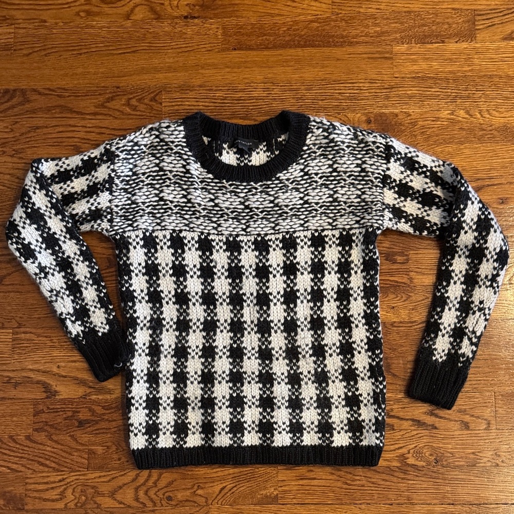 Ann Taylor Black and White Checkered Sweater